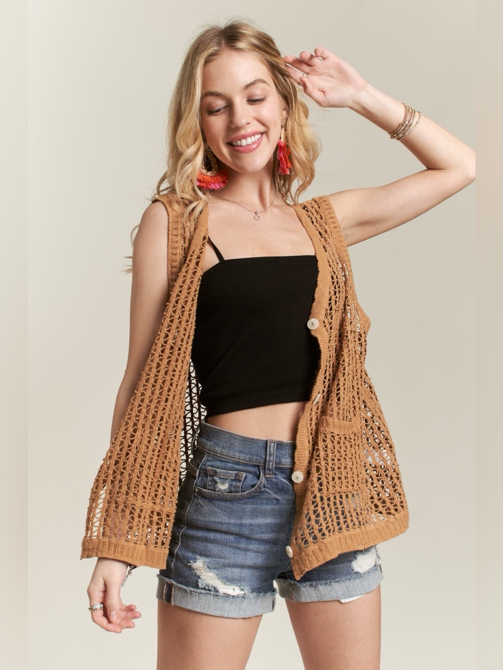 ADORA Button Down Crochet Vest Top